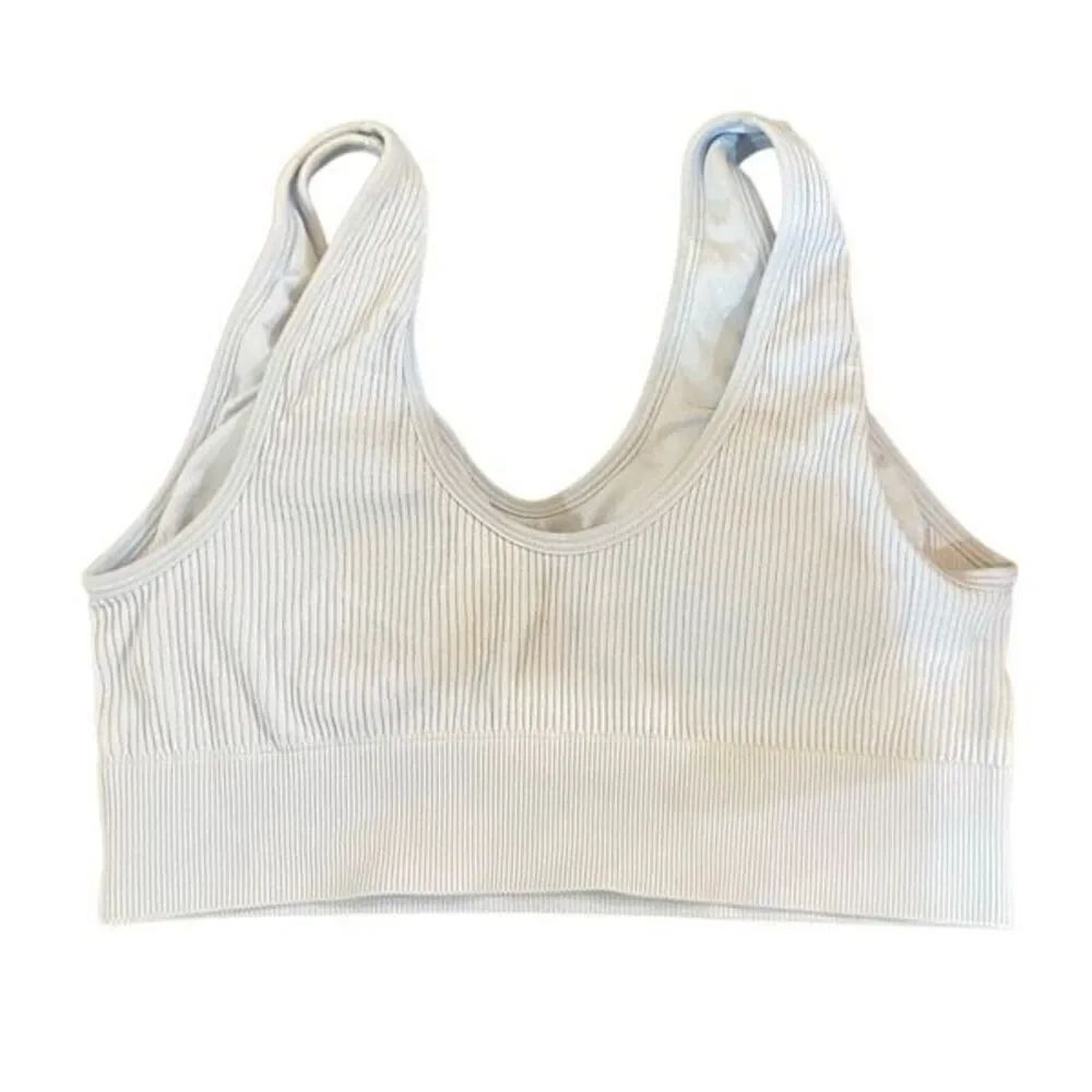 Aerie medium real good ribbed light blue green sports bra